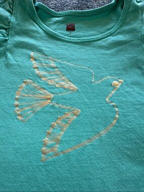 Tea Collection Girls' Teal Short Sleeve Tunic Top with Gold Bird